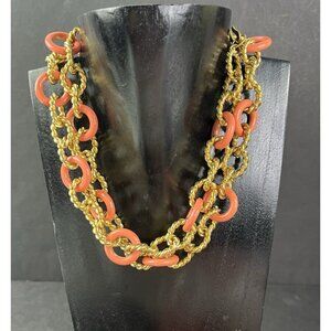 Vintage KJL Kenneth Jay Lane Simulated Coral Gold Tone Jumbo Chain Necklace 15"